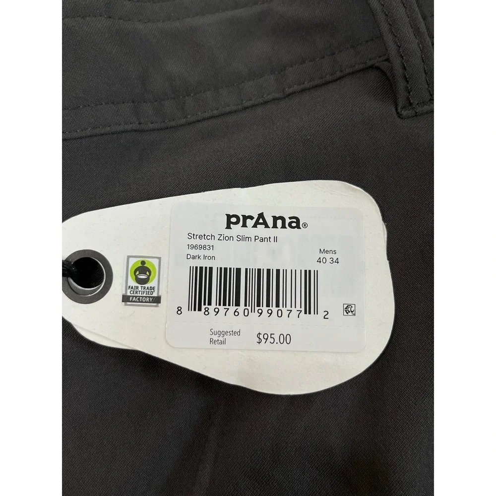 Prana Stretch Zion Slim Pant II Men's 40x34 Dark Iron Tapered Cargo MSRP $95 NEW
